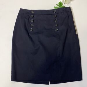 Ann Taylor Knee Length Button Sailor Skirt‎ Side Zip Fully Lined Dark Navy 10P